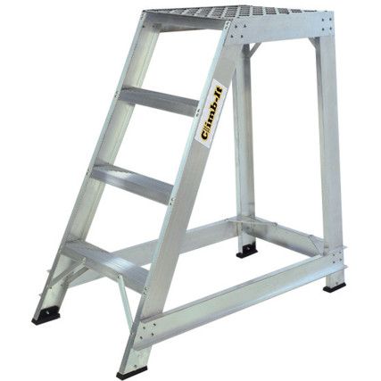 4-Tread, Folding Platform Step Ladder, 0.9m, Aluminium, Non-Slip, Rubber Feet, Silver