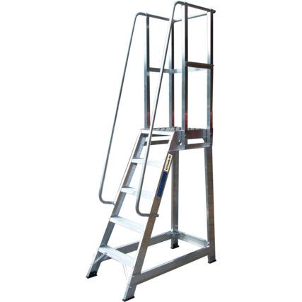 10-Tread, Folding Platform Step Ladder, 0m, Aluminium, Rubber Feet, High Guardrail, Silver