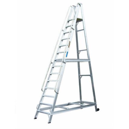 14-Tread,  Trade Ladder, 3.42m, Aluminium, Non-Slip, Handrails, Silver