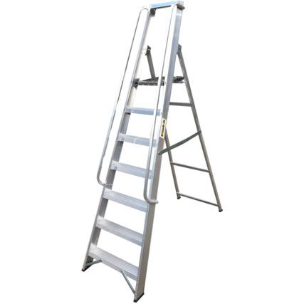 7-Tread, Folding Platform Step Ladder, 1.6m, Aluminium, Non-Slip, Rubber Feet, Silver