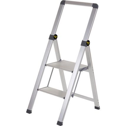 2-Tread, Folding Step Ladder, 0.45m, Aluminium, Grey