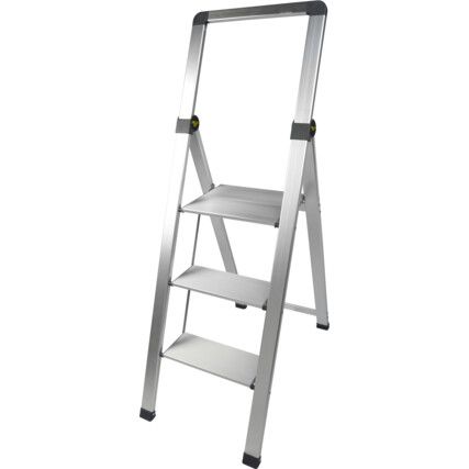 3-Tread, Folding Step Ladder, 0.68m, Aluminium, Grey