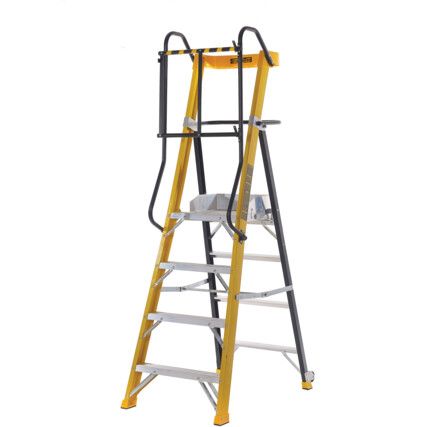 4-Tread, Folding Step Ladder, 1.09m, Glass Fibre, Large Platform, High Safety rail