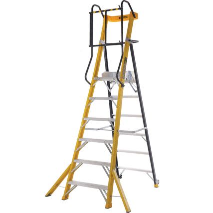 6-Tread, Folding Step Ladder, 1.66m, Glass Fibre, Large Platform, High Safety rail