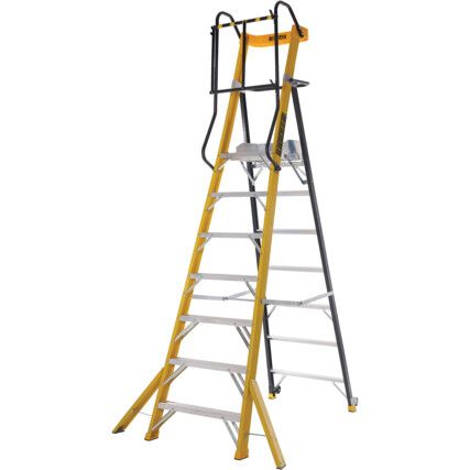 7-Tread, Folding Step Ladder, 1.945m, Glass Fibre, Large Platform, High Safety rail