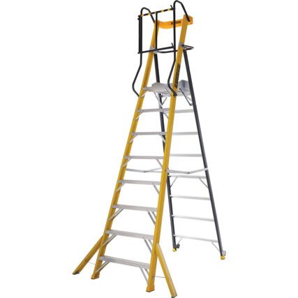 8-Tread, Folding Step Ladder, 2.23m, Glass Fibre, Large Platform, High Safety rail