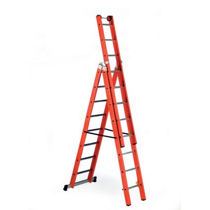 Fibreglass Ladder, 3 x 10-Tread, 7.45m Open Height