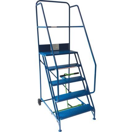 14- Wide Tread, Blue, Step Ladder, 3.5m, Steel, Fully Welded, Bar Braking System, C/W PVC Treads