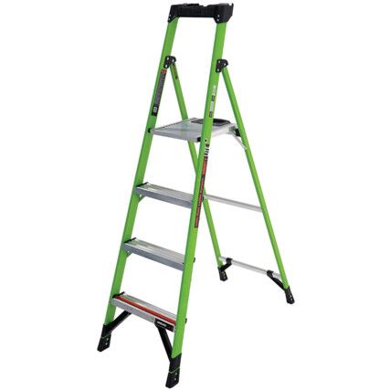 Little Giant, 4-Tread, Folding Step Ladder, 1.13m, Glass Fibre, Lightweight, Tool Tray, Green