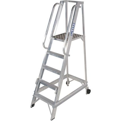 7-Tread,  Step Ladder, 1.7m, Aluminium, Side Handrails, Silver