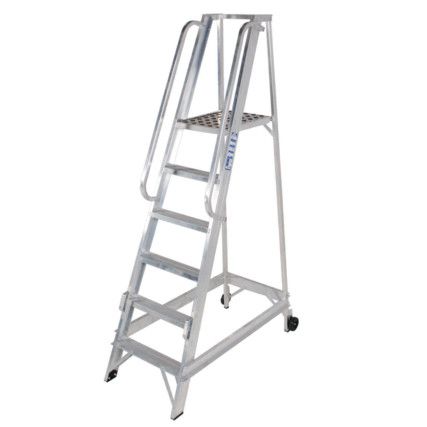 6-Tread,  Step Ladder, 1.5m, Aluminium, Side Handrails, Silver