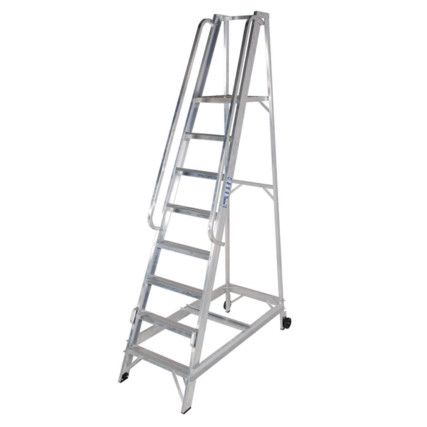 8-Tread,  Step Ladder, 2m, Aluminium, Side Handrails, Silver