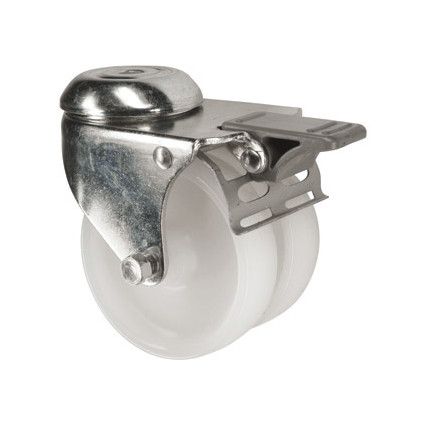 Light Duty, Twin Castor, 50mm, Braked, Swivel, Bolt Hole, Polypropylene, White