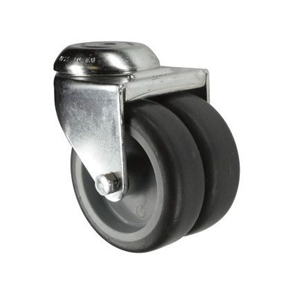 Light Duty, Twin Castor, 75mm, Unbraked, Swivel, Bolt Hole, Rubber, Grey