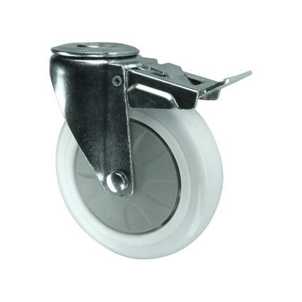 Light Duty/Medium Duty, Castor, 100mm, Braked, Swivel, Bolt Hole, Nylon, Grey