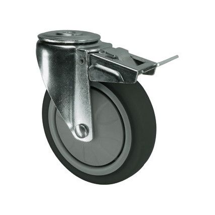 Light Duty/Medium Duty, Castor, 100mm, Braked, Swivel, Bolt Hole, Thermoplastic, Grey