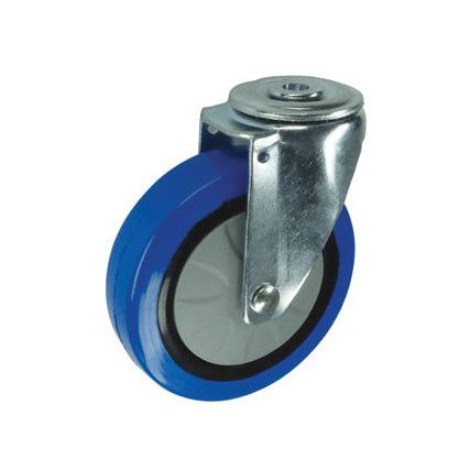 Light Duty/Medium Duty, Castor, 100mm, Unbraked, Swivel, Bolt Hole, Rubber, Blue