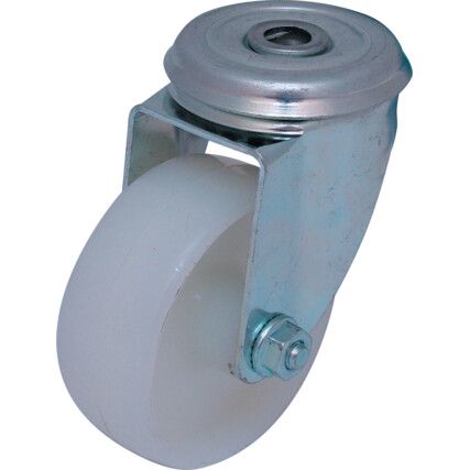 Castor, 80mm, Unbraked, Swivel, Bolt Hole, White