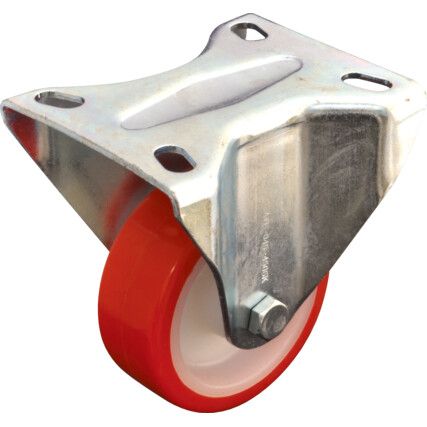 Medium Duty, Castor, 200mm, Unbraked, Fixed, Top Plate, Polyurethane, Red