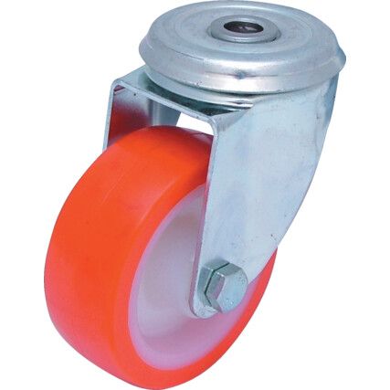 Castor, 200mm, Unbraked, Swivel, Bolt Hole, Polyurethane, Red