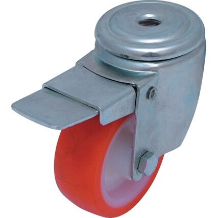 Castor, 80mm, Braked, Swivel, Bolt Hole, Red