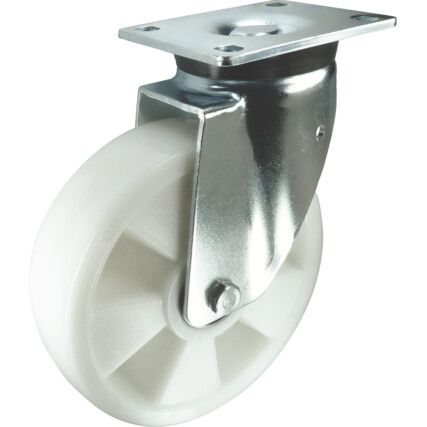 Heavy Duty, Castor, 125mm, Unbraked, Swivel, Top Plate, Nylon, White