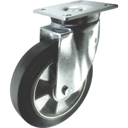 Heavy Duty, Castor, 100mm, Unbraked, Swivel, Top Plate, Rubber, Black