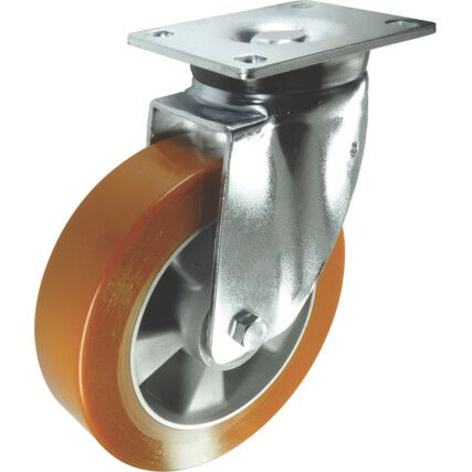 Heavy Duty, Castor, 160mm, Unbraked, Swivel, Top Plate, Polyurethane, Yellow