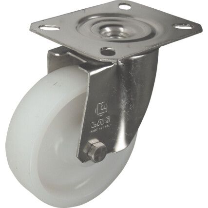 Castor, 80mm, Unbraked, Swivel, Top Plate, Nylon, White