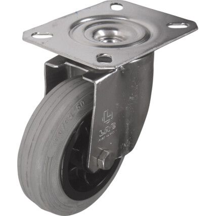 Castor, 80mm, Unbraked, Swivel, Top Plate, Rubber, Grey