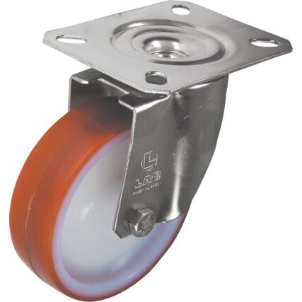 Castor, 150mm, Unbraked, Swivel, Top Plate, Polyurethane, Orange