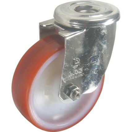 Castor, 80mm, Unbraked, Swivel, Bolt Hole, Polyurethane, Orange