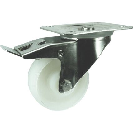 Castor, 125mm, Braked, Swivel, Top Plate, Nylon, White