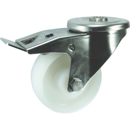 Light Duty, Castor, 80mm, Braked, Swivel, Bolt Hole, Nylon, White