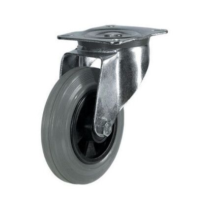 Castor, 100mm, Unbraked, Swivel, Bolt Hole, Rubber, Grey