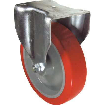 Medium Duty/Heavy Duty, Castor, 100mm, Unbraked, Fixed, Top Plate, Polyurethane, Red