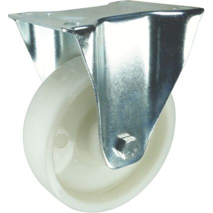 Medium Duty/Heavy Duty, Castor, 100mm, Unbraked, Fixed, Top Plate, Nylon, White