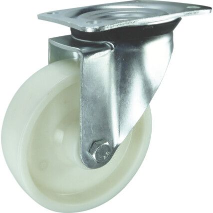 Medium Duty/Heavy Duty, Castor, 125mm, Unbraked, Swivel, Top Plate, Nylon, White