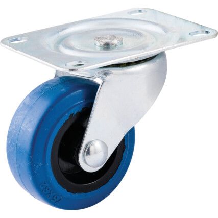 Medium Duty, Castor, 75mm, Unbraked, Swivel, Top Plate, Rubber, Blue