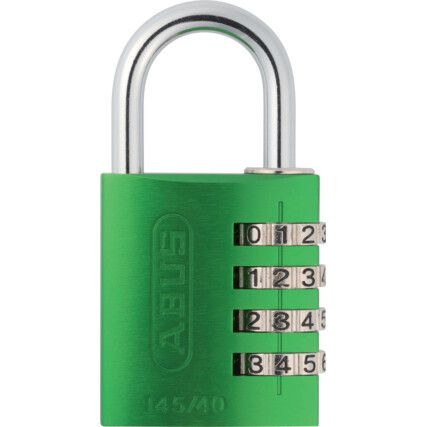 Combination Padlock, Aluminium, Green, 42mm Width, Weatherproof