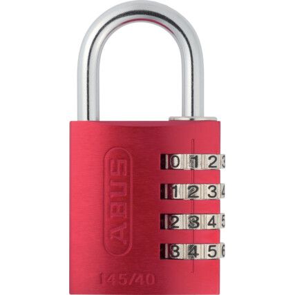 Combination Padlock, Aluminium, Red, 42mm Width, Weatherproof