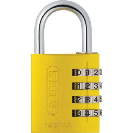 Combination Padlock, Aluminium, Yellow, 42mm Width, Weatherproof