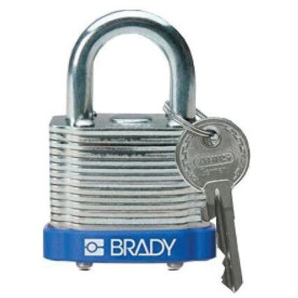 Keyed Padlock, Keyed Different, Steel, Silver/Blue, 43.3mm Width, Weatherproof