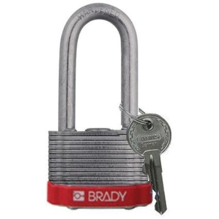 Keyed Padlock, Keyed Different, Steel, Silver/Red, 43.3mm Width, Weatherproof