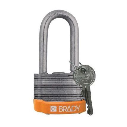 Keyed Padlock, Keyed Different, Steel, Silver/Orange, 43.3mm Width, Weatherproof