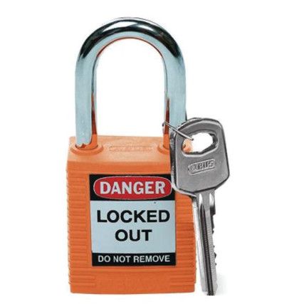 Keyed Lockout Padlock, Keyed Different, Nylon, Orange, 38.1mm Width, Weatherproof