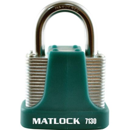 Keyed Padlock, Keyed Different, Steel, Green, 40mm Width, Weatherproof