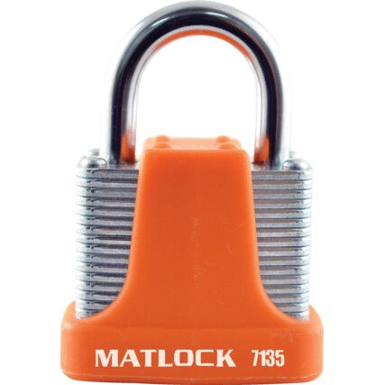 Keyed Padlock, Keyed Different, Steel, Orange, 40mm Width, Weatherproof