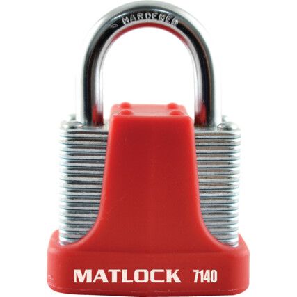 Keyed Padlock, Keyed Different, Steel, Red, 40mm Width, Weatherproof