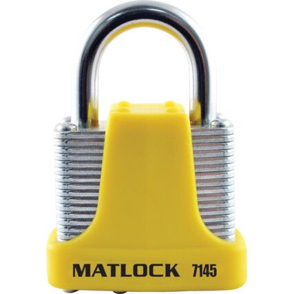 Keyed Padlock, Keyed Different, Steel, Yellow, 40mm Width, Weatherproof